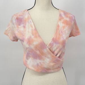Aeropostale Womens Seriously Soft Tie Dye‎ Faux Wrap 2-Ways Crop Top Size Medium
